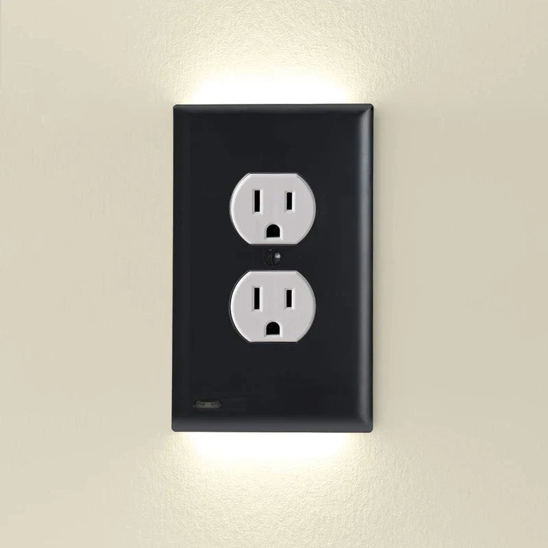 LED Outlet Cover Black Dual-sided lights Decora