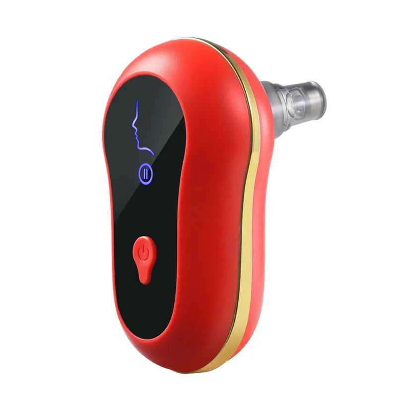 Pore Cleaner - Red handheld suction device with gold trim and control buttons on white background