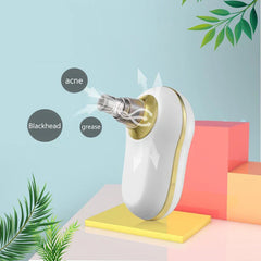 Pore Cleaner - White handheld suction device with gold trim showing extraction of blackheads, acne, and grease
