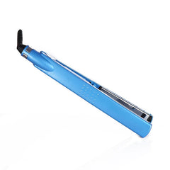 Wide Flat Iron - Blue hair straightener closed, top view with dotted grip pattern and power cord end visible