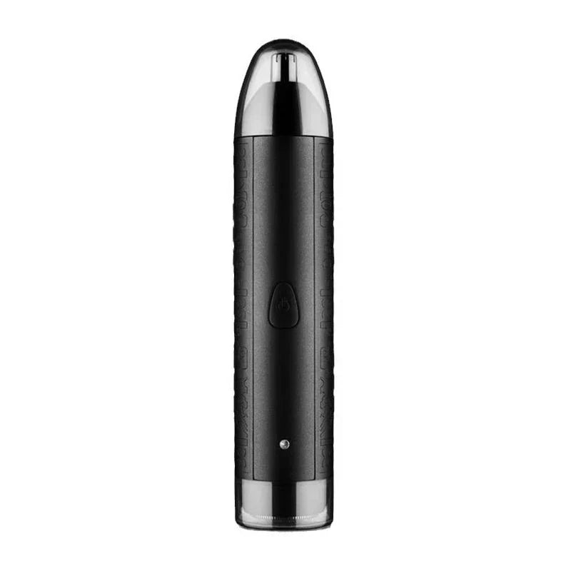 Shaving Tool - front view of black cordless groomer with power button and clear protective cap