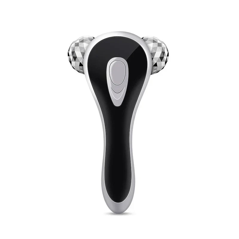 Body Sculpting Slimming Massager Tool - Black and silver Y-shaped dual textured ball facial/body roller, front view, on white background