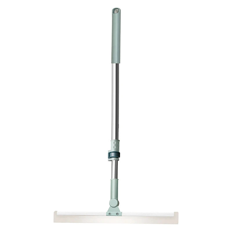 Broom Dustpan Set - full view of sweeper cleaning tool with telescopic metal handle and silicone blade on plain white background