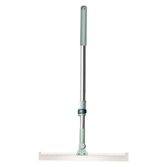 Broom Dustpan Set - full view of sweeper cleaning tool with telescopic metal handle and silicone blade on plain white background