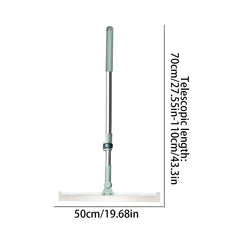 Broom Dustpan Set - Squeegee with telescopic handle, dimension labels for 50cm width and 70-110cm length, on white background