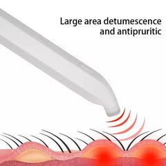 Bug Bite Itch Relief Stick - diagram of pen device above cross-section skin layer with red wave effects