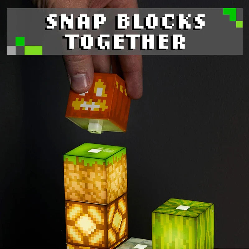 Snap-together Minecraft pixel building blocks for custom light assembly