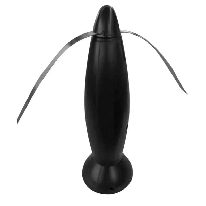 Fly Repellent Fan Device - black bullet-shaped pest repellent fan with extended soft blades on white background