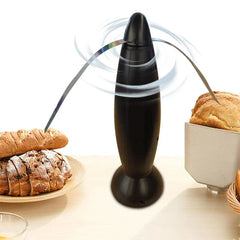Fly Repellent Fan Device - bullet-shaped pest repellent fan running on kitchen counter next to loaves of bread