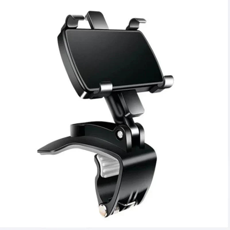 Car Phone Holder - Black clip-style mount with adjustable arm and cradle, front angle view on white background