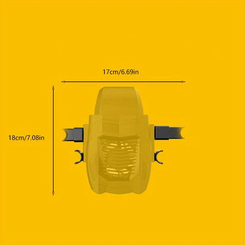 Cooling Fan - Yellow product front view on yellow background, with 17cm/6.69in width and 18cm/7.08in height dimensions marked