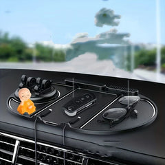 Multi-function car dashboard anti-slip mat with phone holder, key, sunglasses and small monk ornament