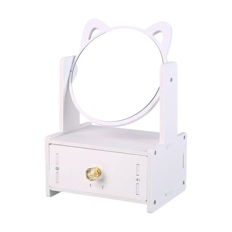 Cat Ear Makeup Mirror With Single Drawer
