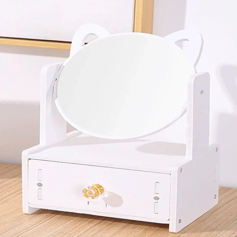 Cat Ear Makeup Mirror With Single Drawer