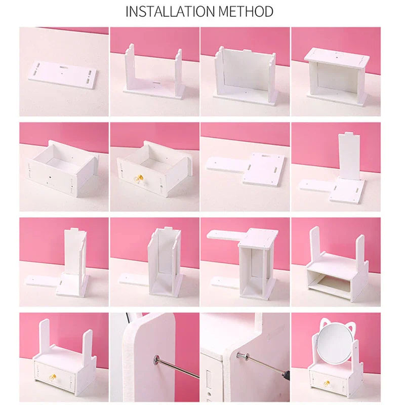 Cat Ear Makeup Mirror With Single Drawer