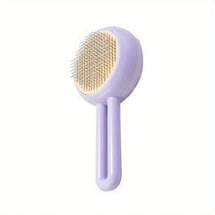 Cat Grooming Brush - Lavender round-handled pet brush with metal pin bristles on white background
