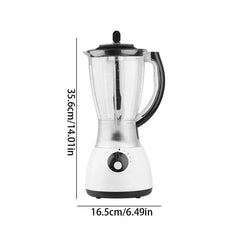 Centrifugal Juicer Machine - White and black countertop blender with a clear plastic pitcher, side handle, control knob, and height/width dimension labels