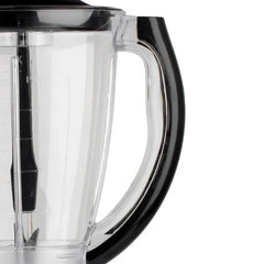 Centrifugal Juicer Machine - Close-up of a clear blender jar's side handle, with visible internal blade and volume markings