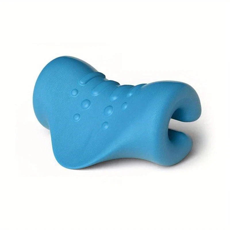 cervical stretcher - Blauer Nackenstrecker mit strukturierter Oberfläche und offenem C-förmigem Ende, vor weißem Hintergrund.