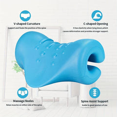 cervical stretcher - Blauer Nackenstrecker mit Beschriftungen zu Form- und Oberflächendesign-Details.