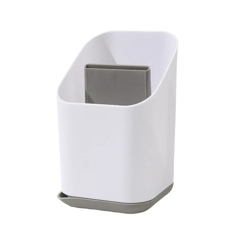 Chopstick Utensil Drainer Caddy Basket - White and gray divided kitchen caddy with removable divider, front angle view