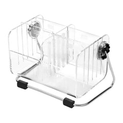 Remote Control Organizer - Clear acrylic multi-compartment storage caddy on chrome metal stand, front angle view