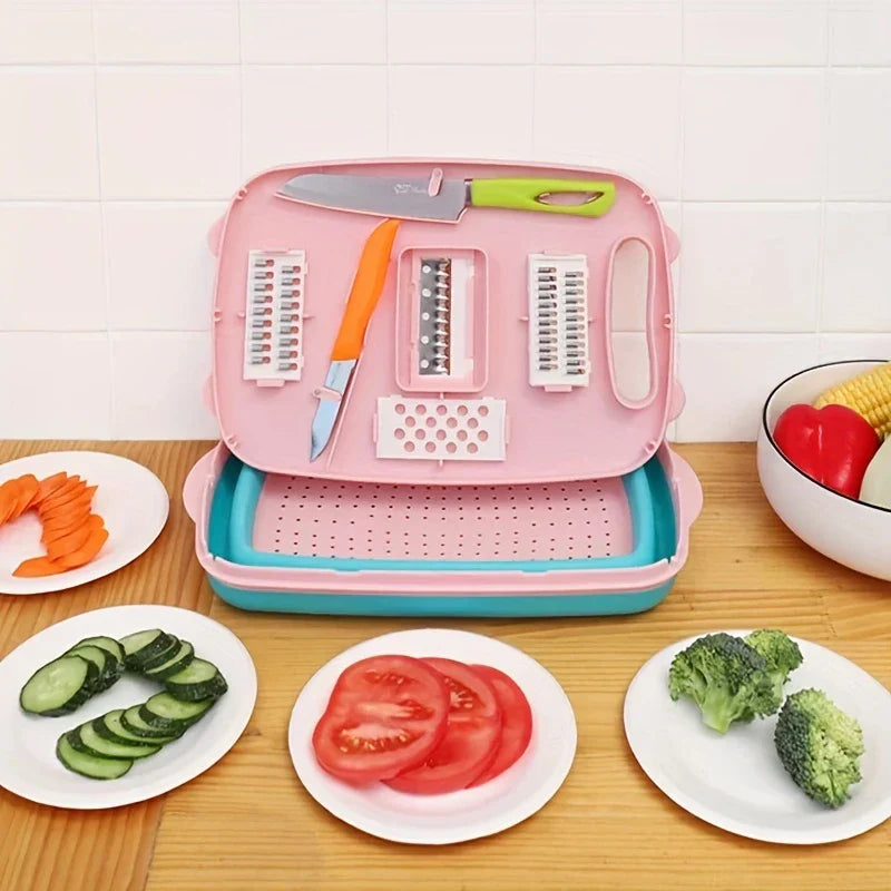 Collapsible Cutting Board with Colander Basket Grater