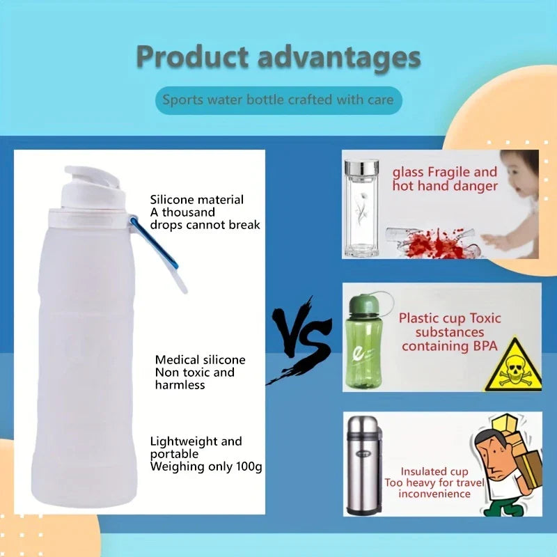 Collapsible Silicone Water Bottle Leakproof Travel