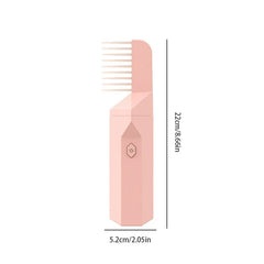 Aroma Diffuser Hair Brush - Pink electric comb with power button, 22cm tall and 5.2cm wide, on white background