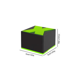 Wireless Speaker System - Black square box with neon green X-shaped textured top, green bottom trim, labeled 5cm x 5cm x 3.5cm tall.