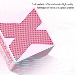 Wireless Speaker System - Pink and white X-shaped speaker with 36mm full frequency internal magnetic speaker label