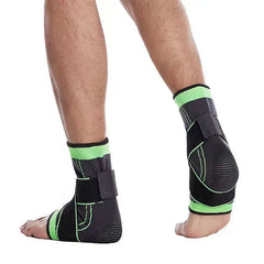 Compression Ankle Brace - support wrap worn on both ankles, rear and side view of standing feet