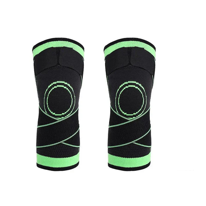 Compression Knee Sleeve - Pair of black and green knee support sleeves front view