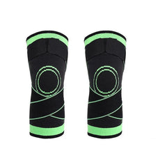 Compression Knee Sleeve - Pair of black and green knee support sleeves front view