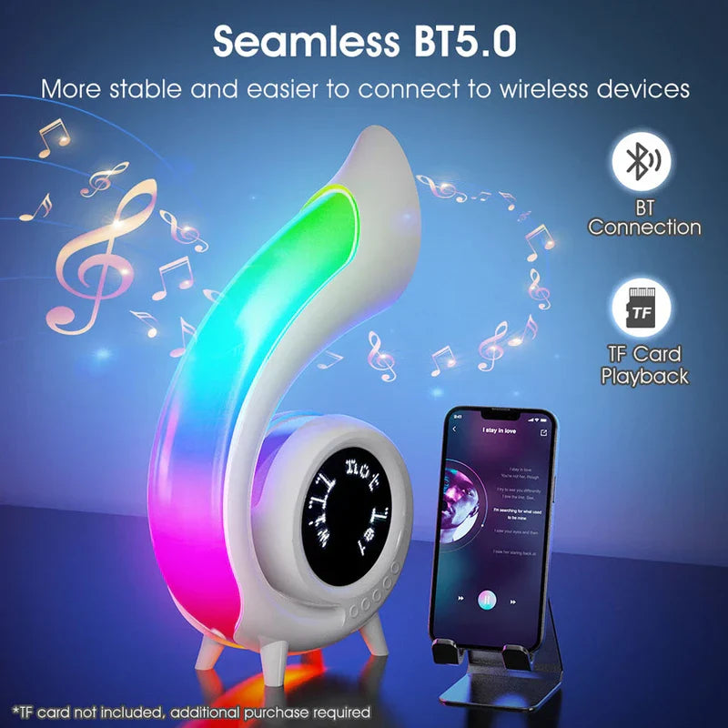 Retro Bluetooth Speaker - Curved RGB speaker with phone, notes, and BT5.0 text labels