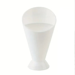 French Fries Snacks - White tapered cone holder stand with wide base on plain background