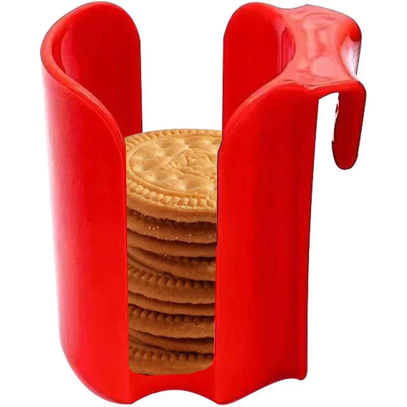 soporte expositor para galletas y bizcochos con rejilla - Soporte de plástico rojo que sostiene una pila de galletas redondas tipo sándwich