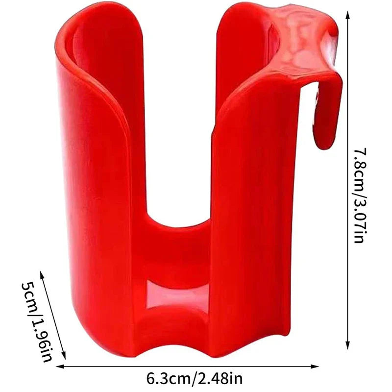 soporte expositor para galletas y bizcochos con rejilla - Clip de plástico rojo en forma de U con dimensiones indicadas: 7,8 cm de alto, 6,3 cm de ancho, 5 cm de profundidad