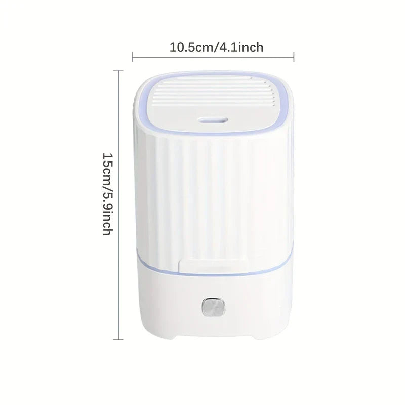 Bedroom Humidifier - White vertical ridged humidifier shown with dimension labels: 10.5cm/4.1inch width, 15cm/5.9inch height, on plain white background
