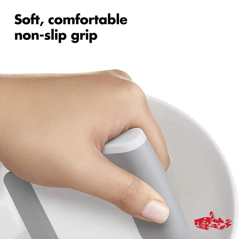 Countertop Dishwasher Machine - Hand gripping a gray handle on a white product; text 'Soft, comfortable non-slip grip' above