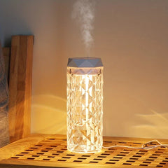 Crystal air humidifier with soft glow in a bedroom