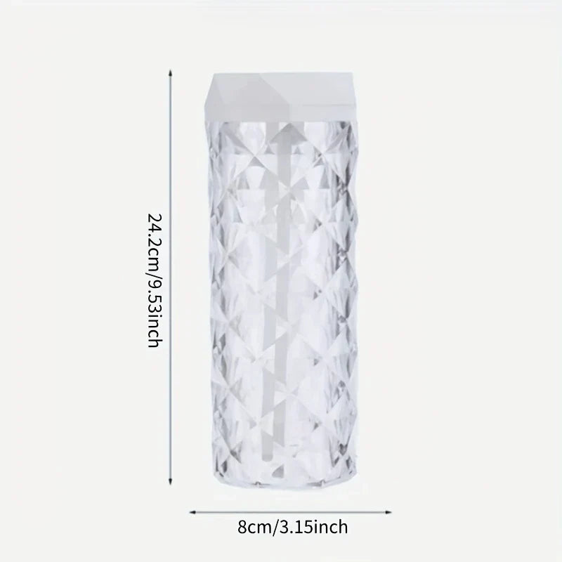 Night Light - Clear diamond-textured cylindrical product with size measurements: height 24.2cm/9.53inch, diameter 8cm/3.15inch