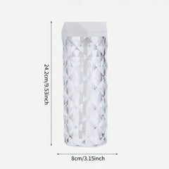 Night Light - Clear diamond-textured cylindrical product with size measurements: height 24.2cm/9.53inch, diameter 8cm/3.15inch