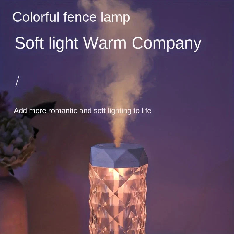 Night Light - Diamond-textured humidifier emitting mist, lit with warm light against a purple background
