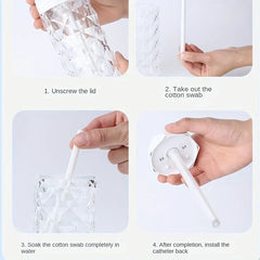 Night Light - Four-step visual guide showing how to prepare the humidifier's cotton swab