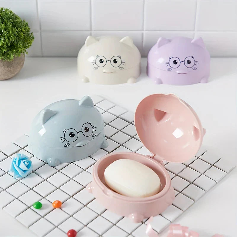 Cute Cartoon Draining Soap Dish Holder Box