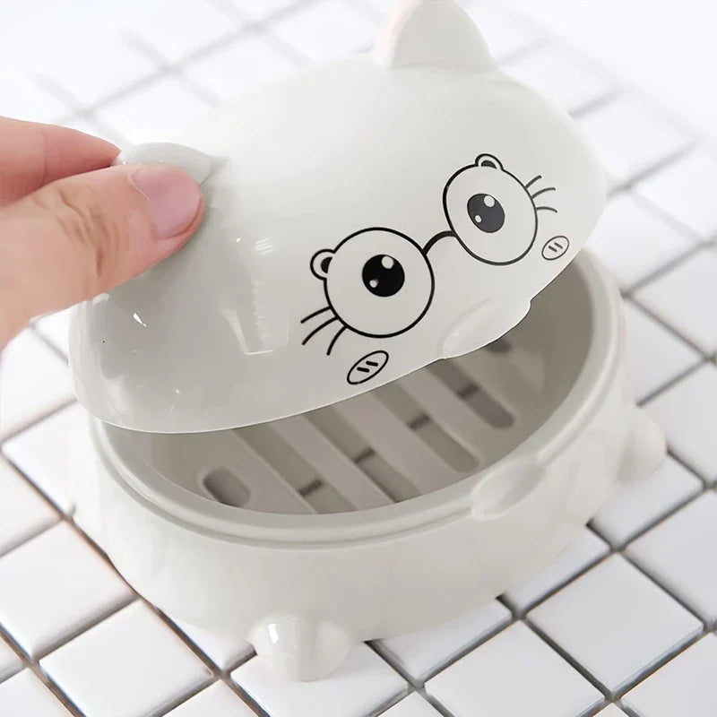Cute Cartoon Draining Soap Dish Holder Box