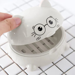 Cute Cartoon Draining Soap Dish Holder Box
