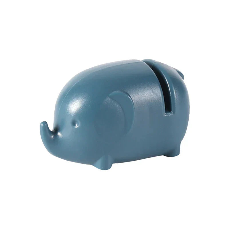 Mini Knife Sharpener - Slate blue elephant-shaped small object with a top slot, viewed from a slight angle on white background