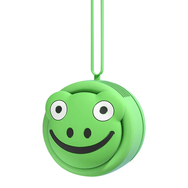 Neck Fan - Round green frog-shaped hanging product against a plain white background